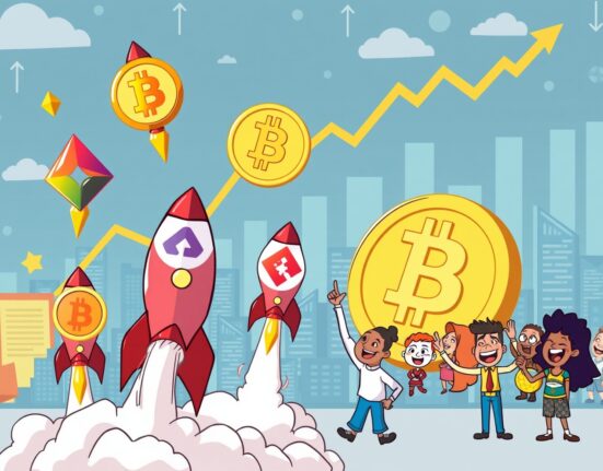 Cartoon illustration showing the Altcoin Season Index at 73, with altcoins outperforming Bitcoin, signaling a potential altcoin season.