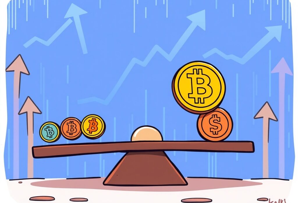 A cartoon illustration showing the Altcoin Season Index indicating Bitcoin's dominance over altcoins in the crypto market.