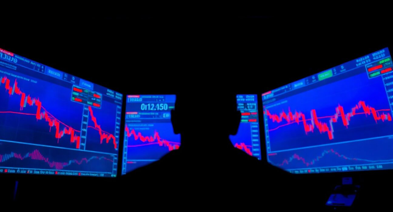 Trader monitoring cryptocurrency charts showing altcoin selling pressure and market decline
