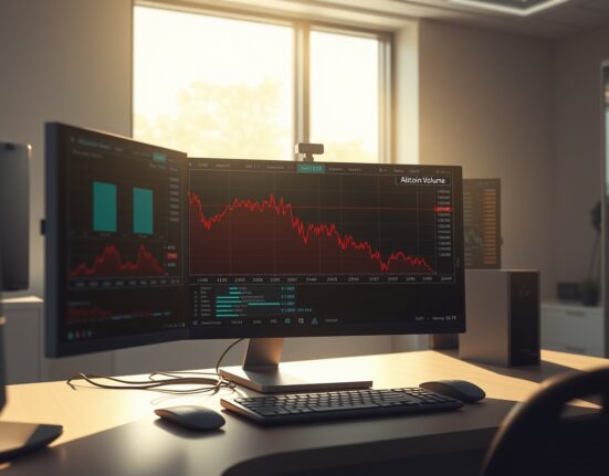Declining altcoin trading volume shown on cryptocurrency exchange monitoring screens with analytical charts.