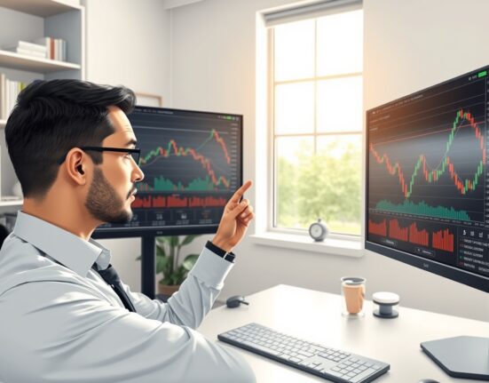 Financial analyst examines cryptocurrency charts showing altcoins near all-time lows in market analysis.