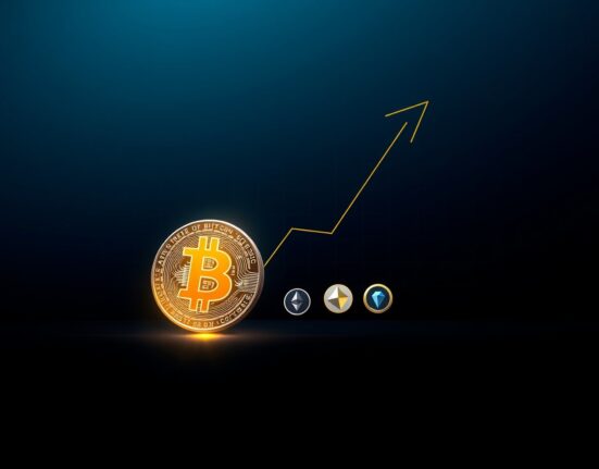 Altcoins surge potential illustrated with Bitcoin coin and rising altcoin logos on a dark financial chart background.
