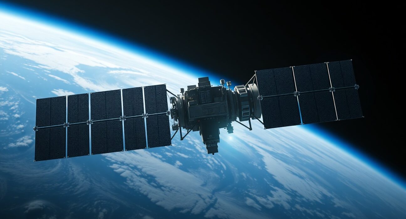 Orbital data center satellite in low Earth orbit with Earth in background