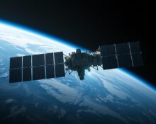 Orbital data center satellite in low Earth orbit with Earth in background