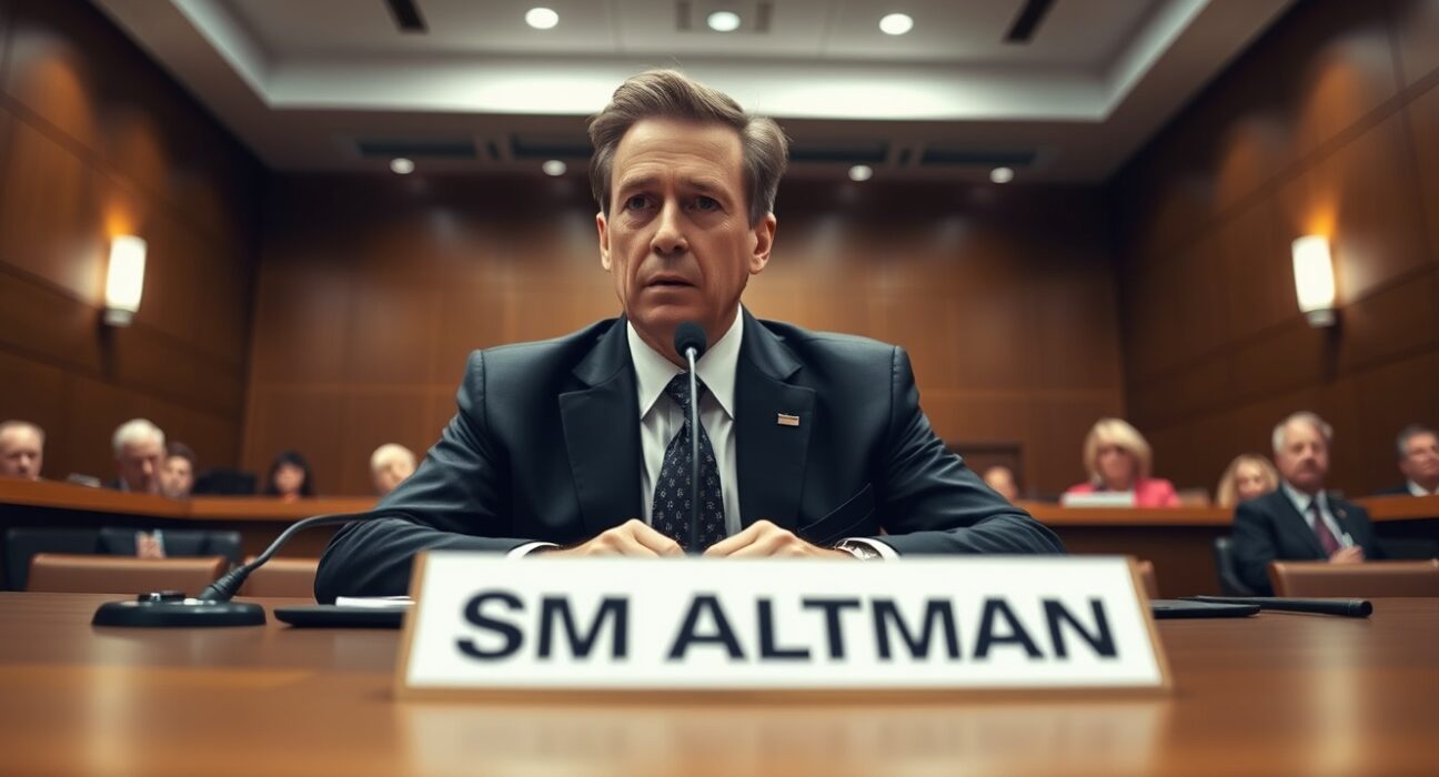 Sam Altman testifying in court during the Elon Musk OpenAI lawsuit
