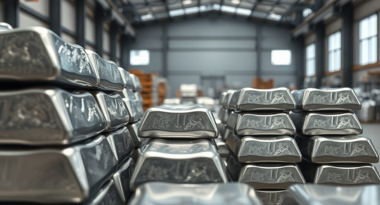 Aluminium market analysis showing ingots with Middle East supply chain risks impacting global availability.