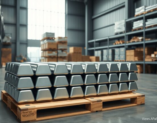 Aluminium ingots in industrial warehouse representing supply chain and market analysis