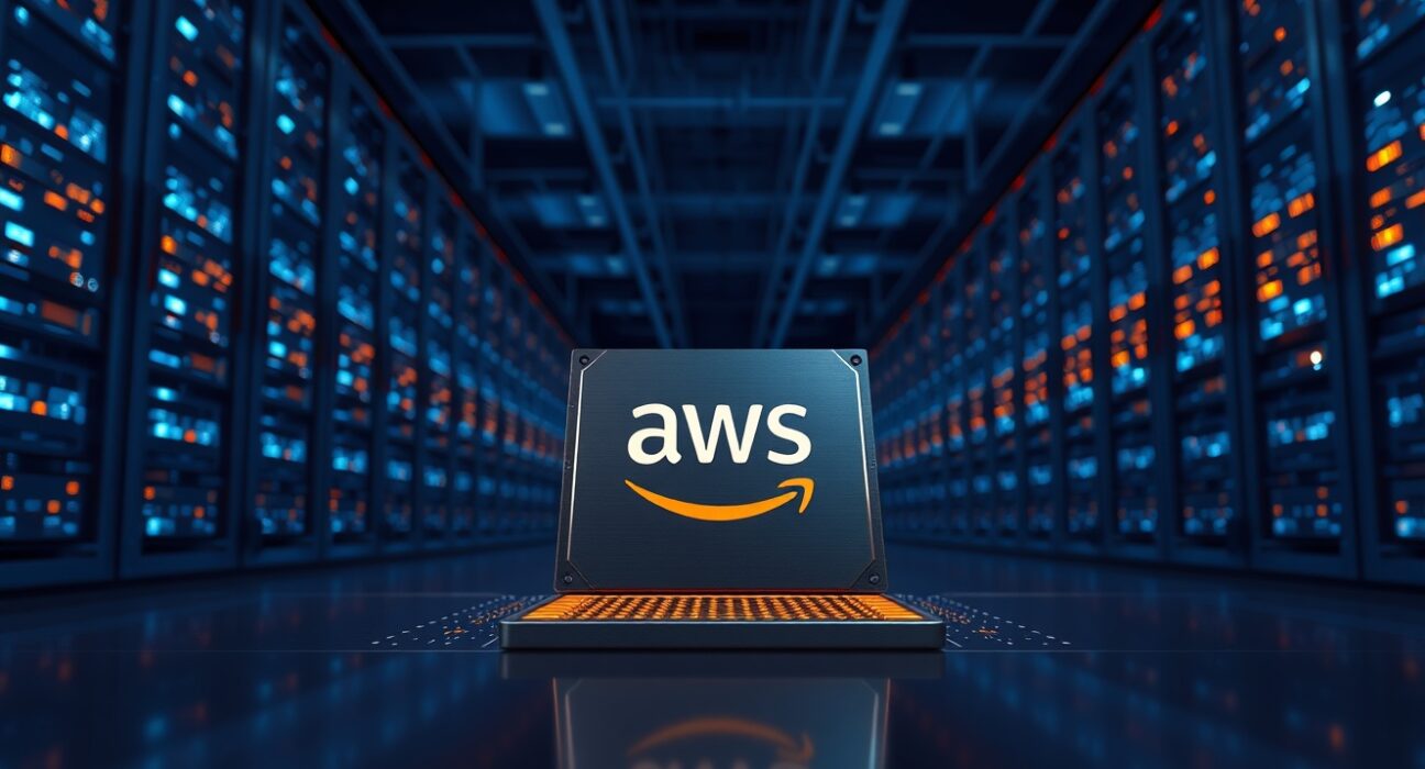 Amazon AI CPUs, specifically AWS Graviton chips, powering Meta's AI workloads in a data center.