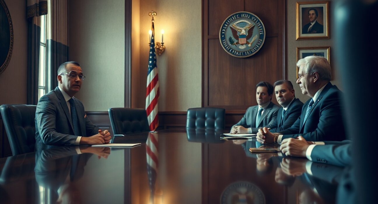 Andy Jassy and government officials in a meeting discussing AI security concerns