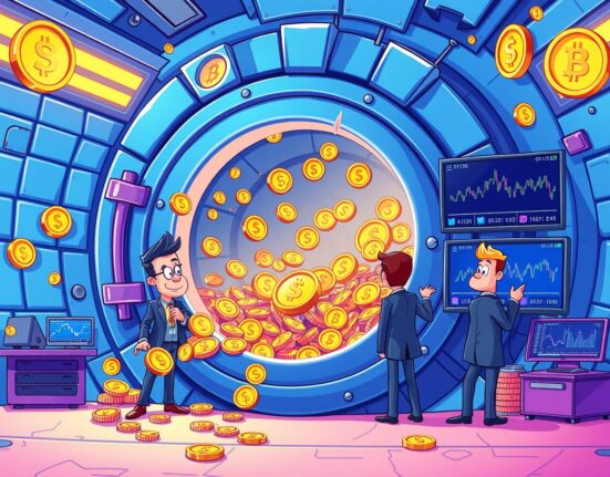 Amber Group UNI deposit illustration showing digital tokens moving to cryptocurrency exchange