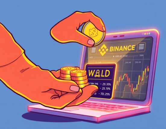 A cartoon illustration showing a significant Amber Group WLD withdrawal from a crypto exchange, symbolizing major market maker activity.