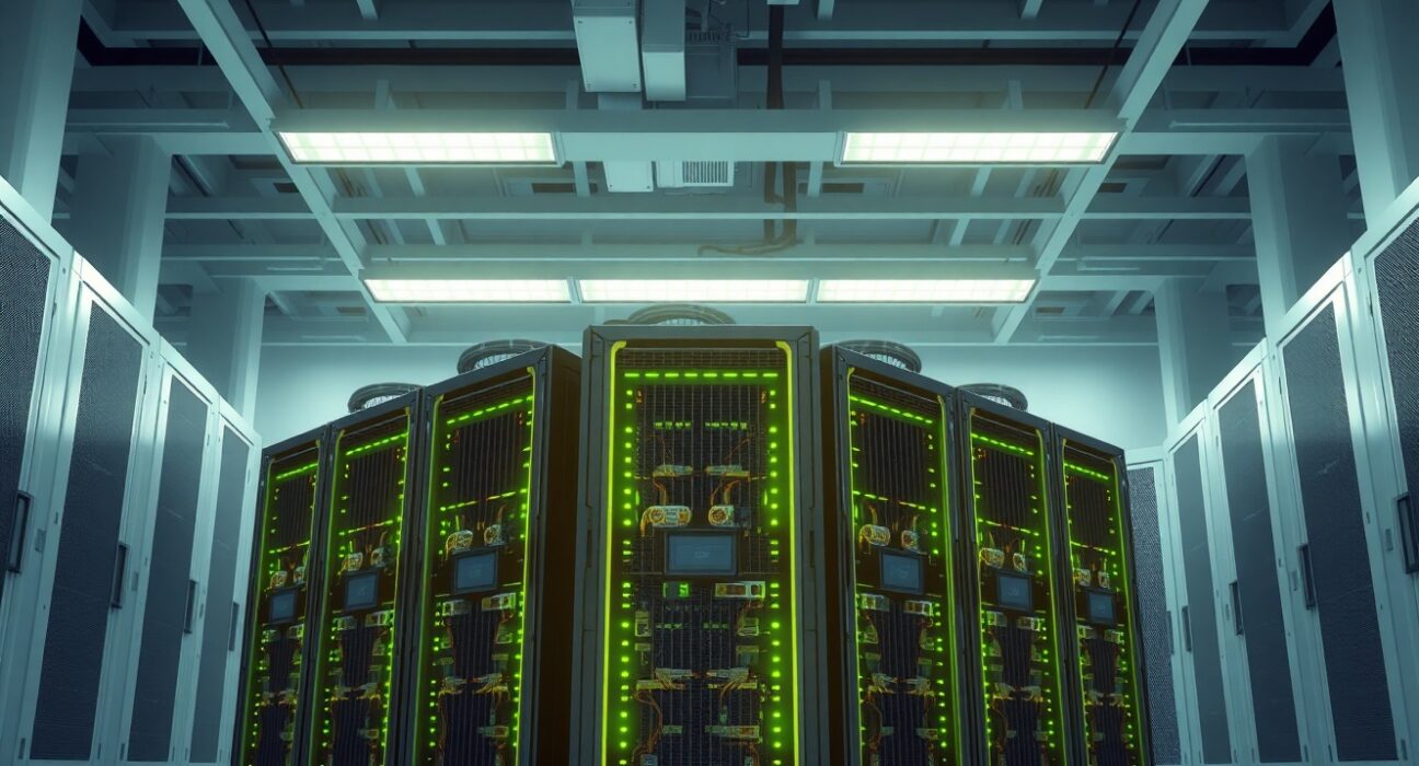 American Bitcoin mining facility with rows of operational ASIC miners representing the company's 7,000+ BTC reserves.