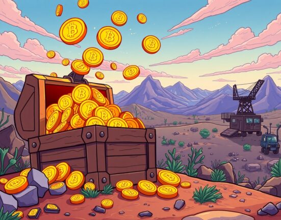 A cartoon illustration showing the significant growth of American Bitcoin's digital assets after a major purchase.