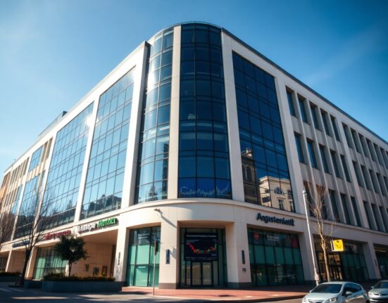 Modern financial institution building representing Amundi's investment in Strategy shares