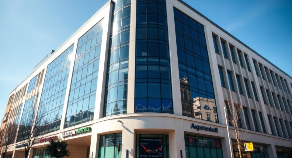 Modern financial institution building representing Amundi's investment in Strategy shares