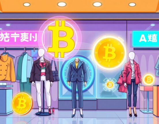 A vibrant cartoon illustration of a fashion company's strategic Bitcoin treasury growth.