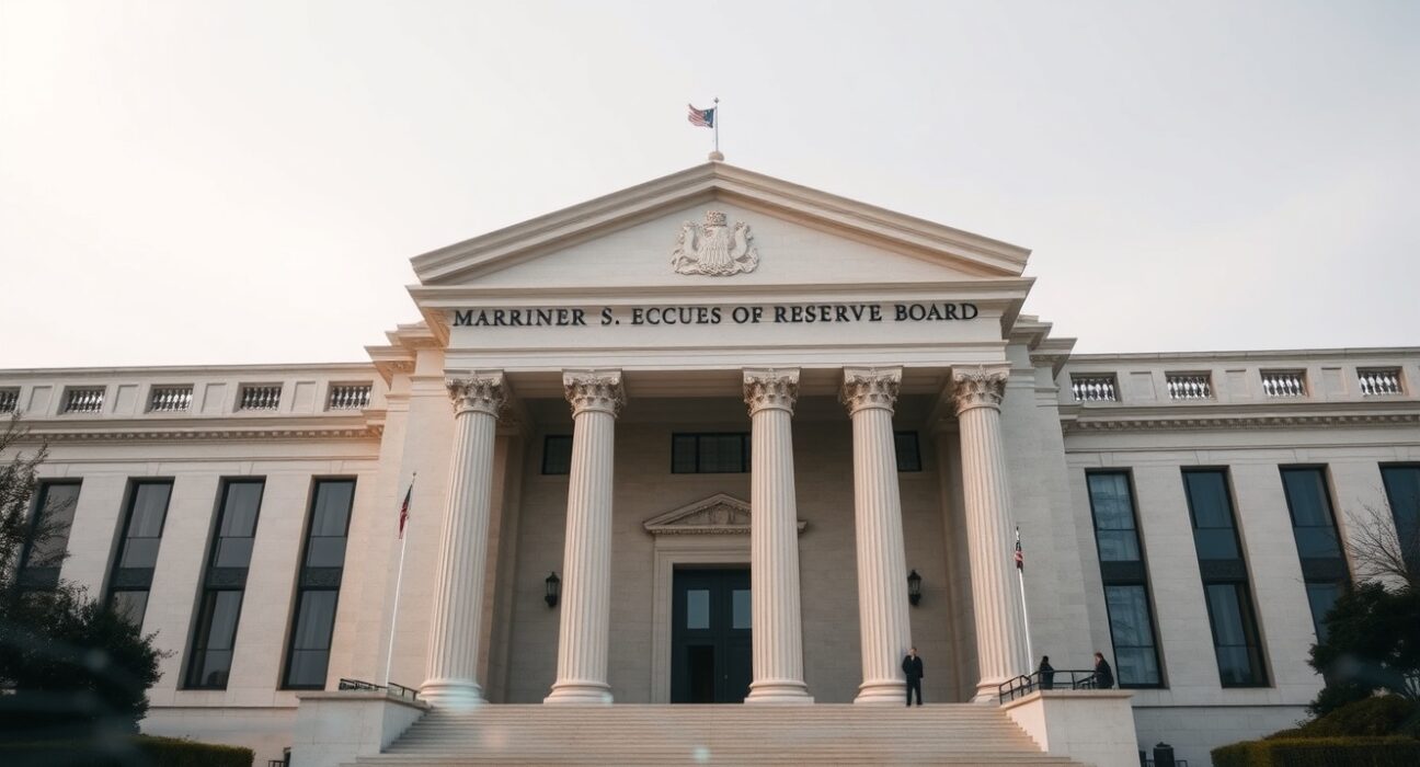 Exterior of the Federal Reserve building in Washington, D.C., representing financial regulation.