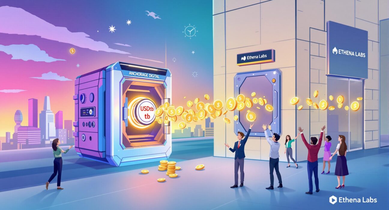 An illustration showing Anchorage Digital enabling the compliant issuance of USDtb, bringing a new era of regulated stablecoins.