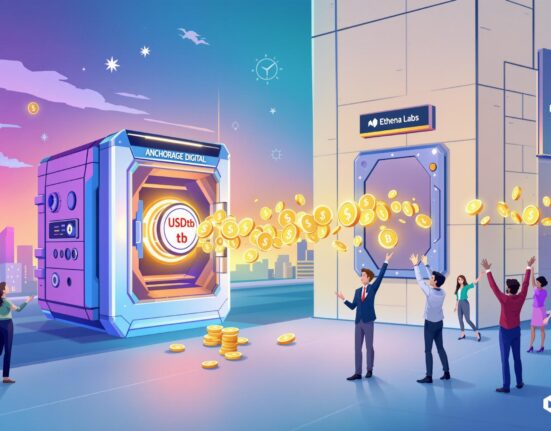 An illustration showing Anchorage Digital enabling the compliant issuance of USDtb, bringing a new era of regulated stablecoins.