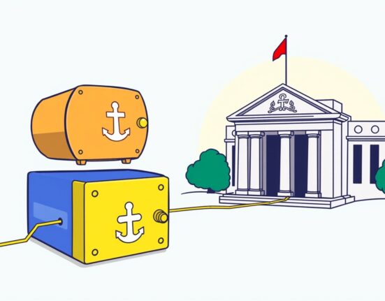 Cartoon illustrating Anchorage Digital securing a Federal Reserve master account, bridging crypto and traditional finance.