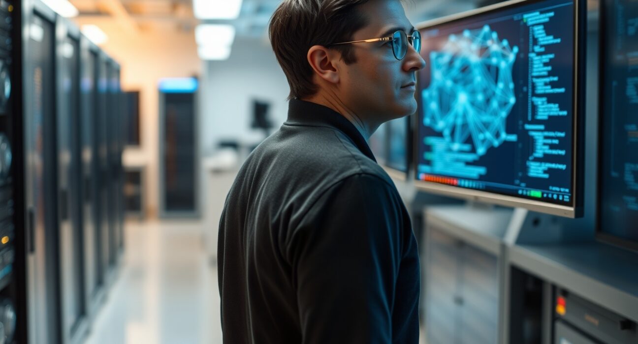 Andrej Karpathy, AI researcher and OpenAI co-founder, standing in a modern research lab