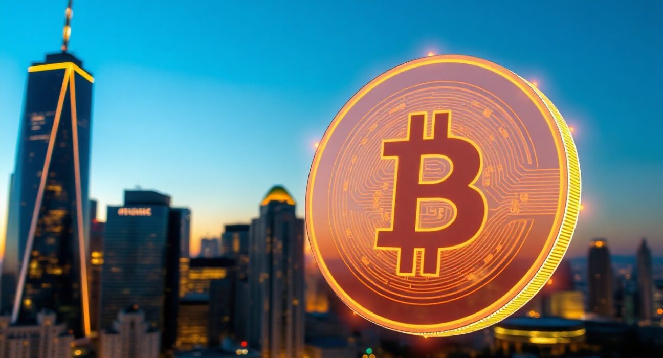 Digital representation of HYPE token withdrawal from Coinbase Prime, with blockchain symbols and city skyline.