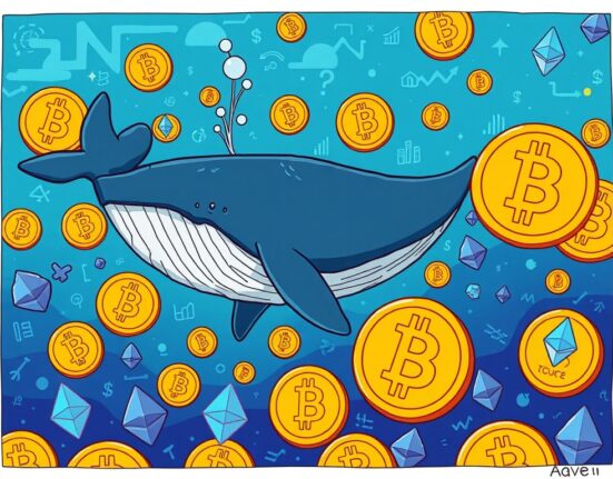 A cartoon illustration of an anonymous crypto whale accumulating Bitcoin and Ethereum, symbolizing significant market activity and strategic asset management.
