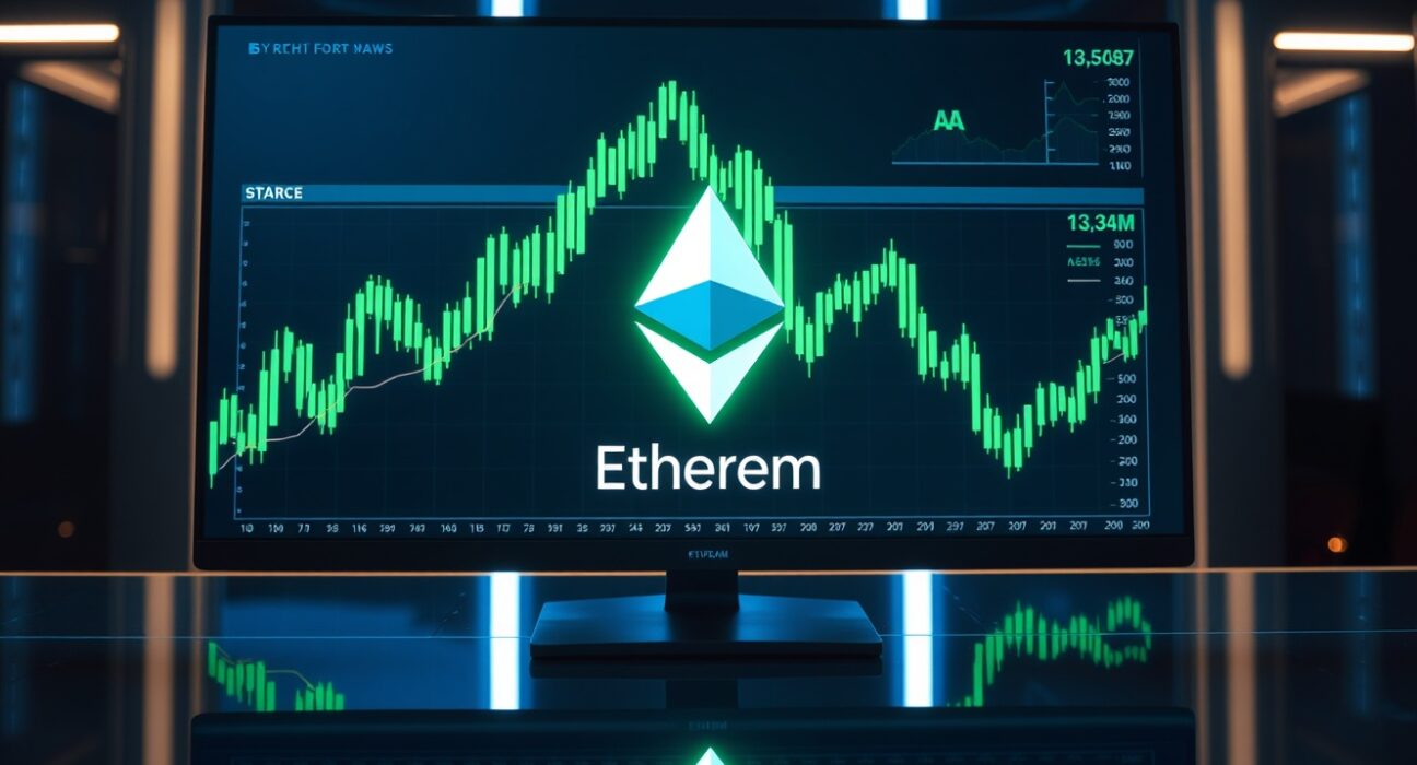 Ethereum whale transaction dashboard with charts and ETH logo in dark trading room