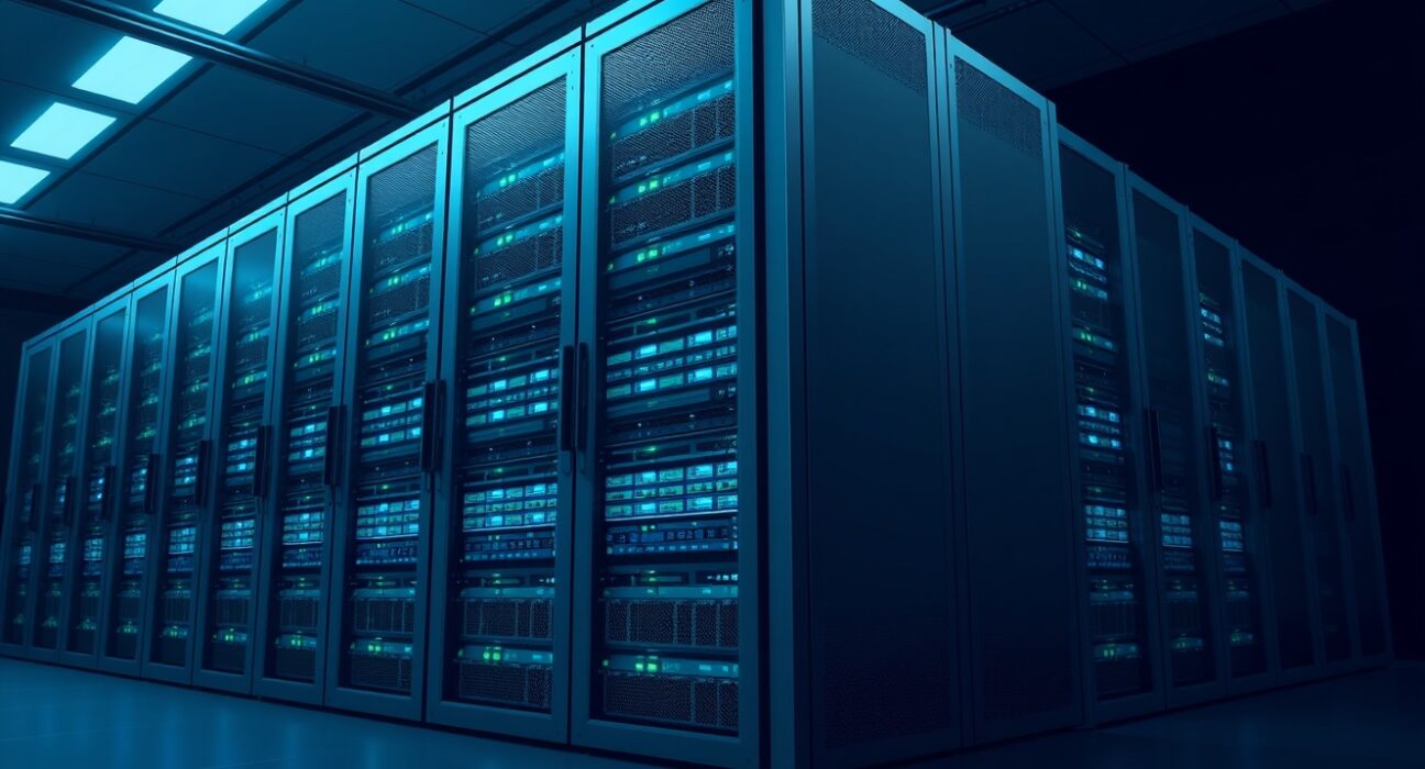 Secure data center infrastructure representing a $150 million cbBTC deposit to Coinbase by an anonymous whale.