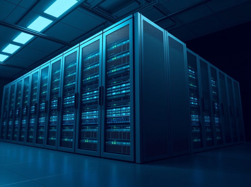 Secure data center infrastructure representing a $150 million cbBTC deposit to Coinbase by an anonymous whale.