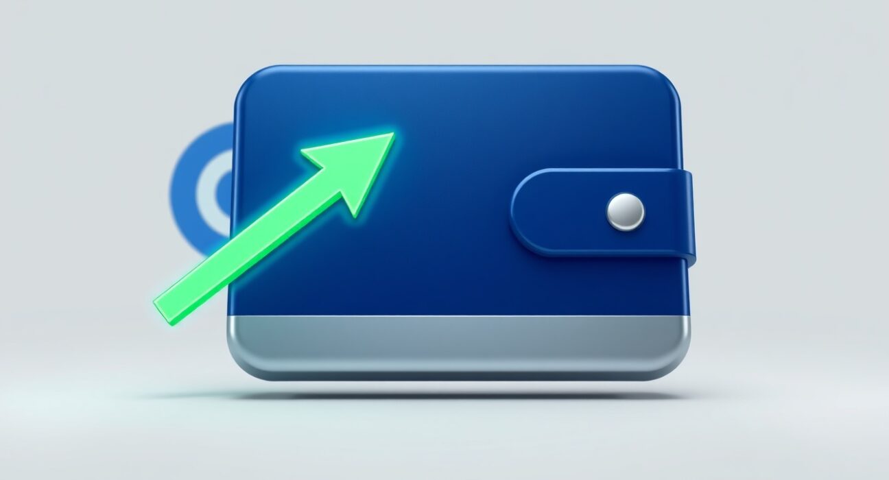 Digital wallet icon with upward arrow representing a large cryptocurrency withdrawal from Coinbase.