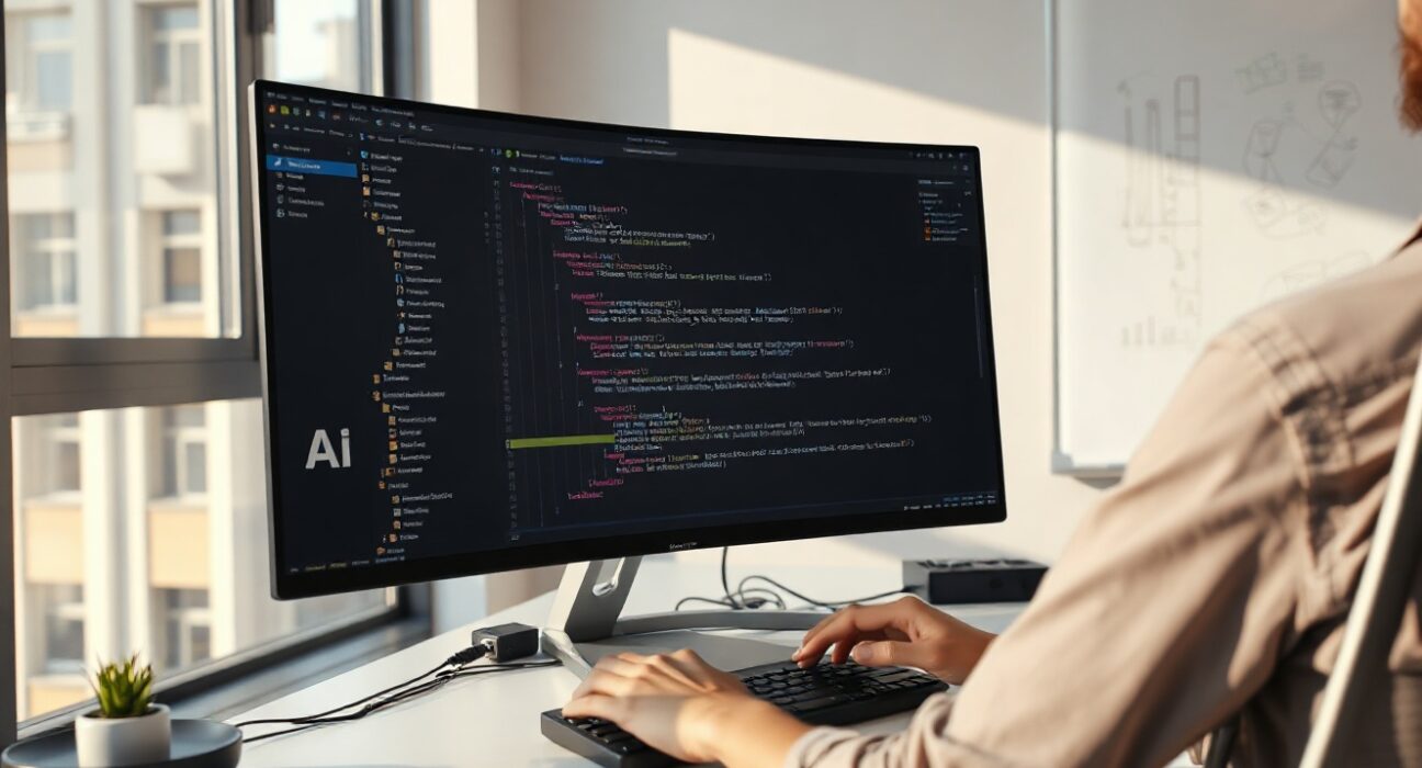 Developer using Claude Code with auto mode enabled on a computer screen