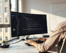 Developer using Claude Code with auto mode enabled on a computer screen