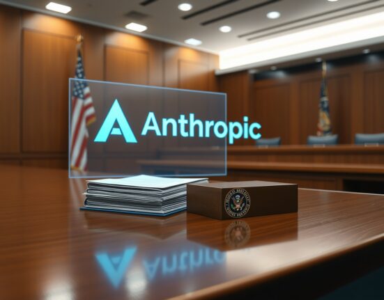 Courtroom scene representing the Anthropic DOD lawsuit over AI supply chain risk designation