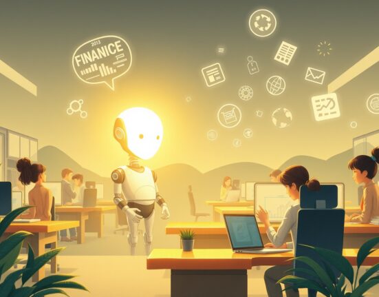 Anthropic enterprise agents assisting with finance, engineering, and design tasks in a collaborative workplace.