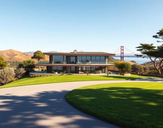 Aerial view of a luxury Mill Valley home offered in exchange for Anthropic equity, showcasing Bay Area real estate and AI startup wealth.