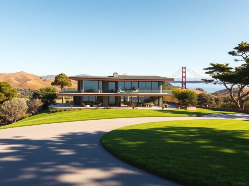 Aerial view of a luxury Mill Valley home offered in exchange for Anthropic equity, showcasing Bay Area real estate and AI startup wealth.