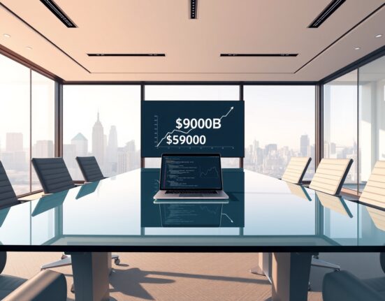Anthropic fundraise boardroom with Claude AI interface and $900B valuation chart