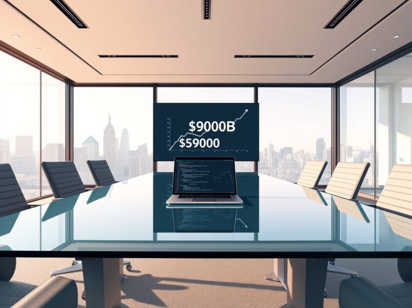 Anthropic fundraise boardroom with Claude AI interface and $900B valuation chart