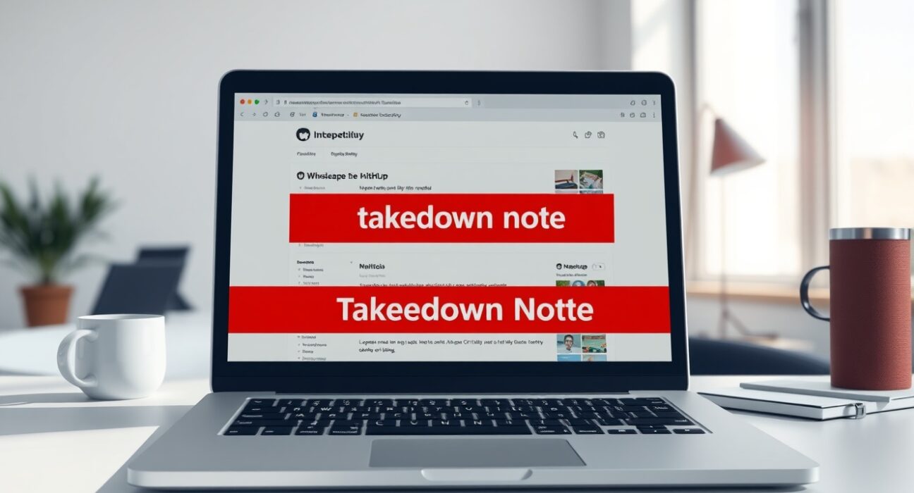 Anthropic GitHub takedown notice on laptop screen showing repository removal