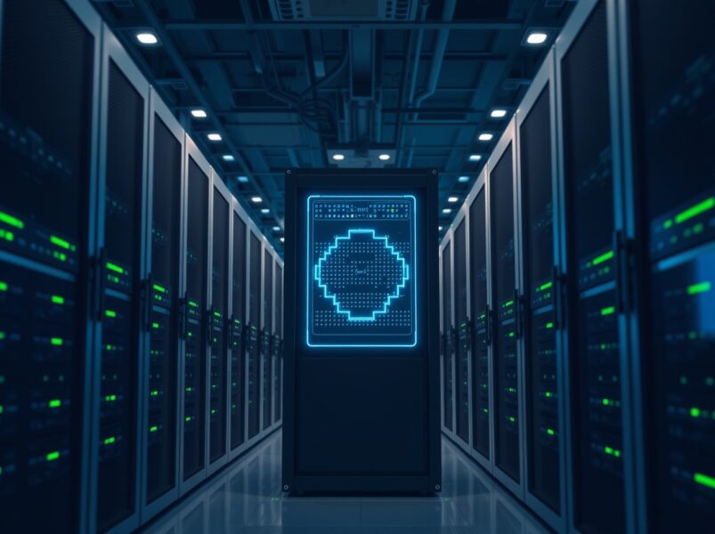 Anthropic Mythos AI model powering cybersecurity defense in a modern data center.