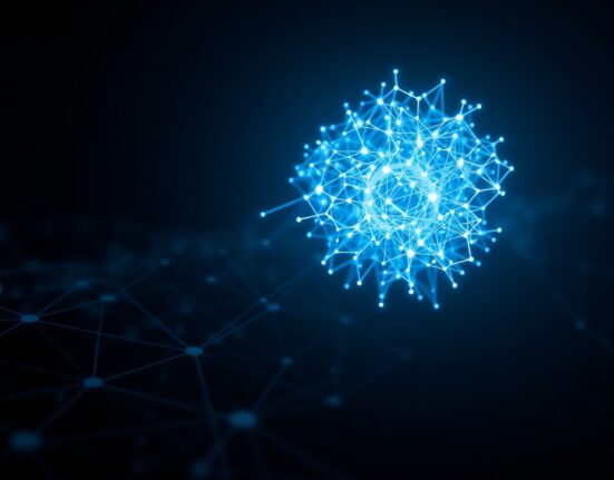 Anthropic Mythos AI neural network core representing a threat to DeFi and blockchain security systems.