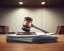 Legal gavel on documents representing the Anthropic lawsuit against the Defense Department over AI