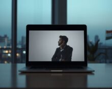 Laptop showing suspended AI access with reflection of Indian tech professional in Bengaluru office at dusk
