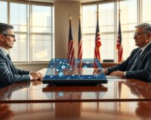 Anthropic CEO Dario Amodei in a policy meeting with Trump administration officials discussing AI collaboration.