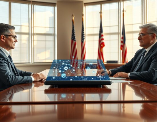 Anthropic CEO Dario Amodei in a policy meeting with Trump administration officials discussing AI collaboration.