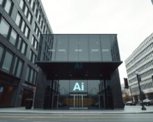 Exterior of a modern corporate building representing Anthropic's headquarters under overcast sky