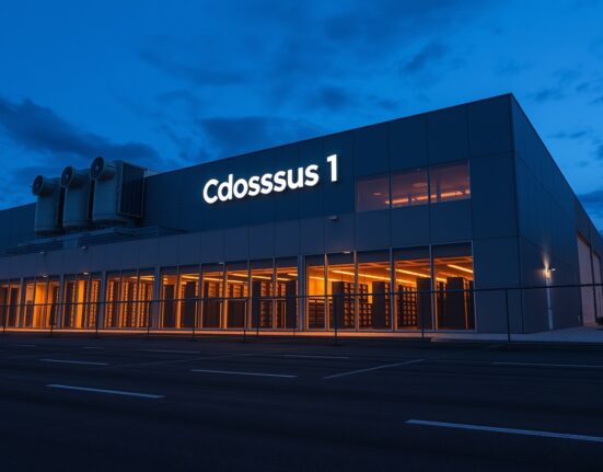 Exterior view of Colossus 1 data center in Memphis, Tennessee, at dusk.