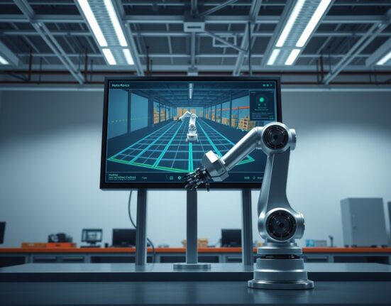 Antioch's physical AI simulation platform connecting virtual testing to real-world robotics hardware in a lab.