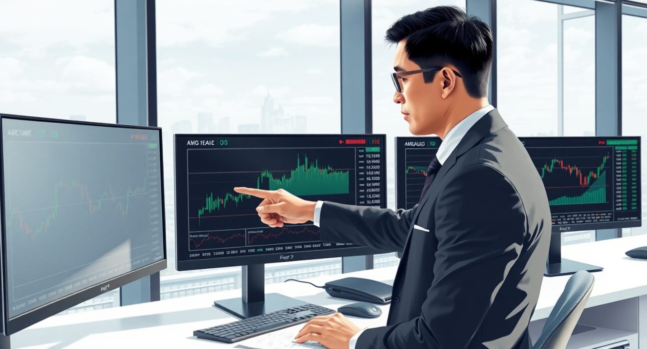 Financial analyst in APAC hub reviewing FX charts showing impact of balance-of-payments strains.